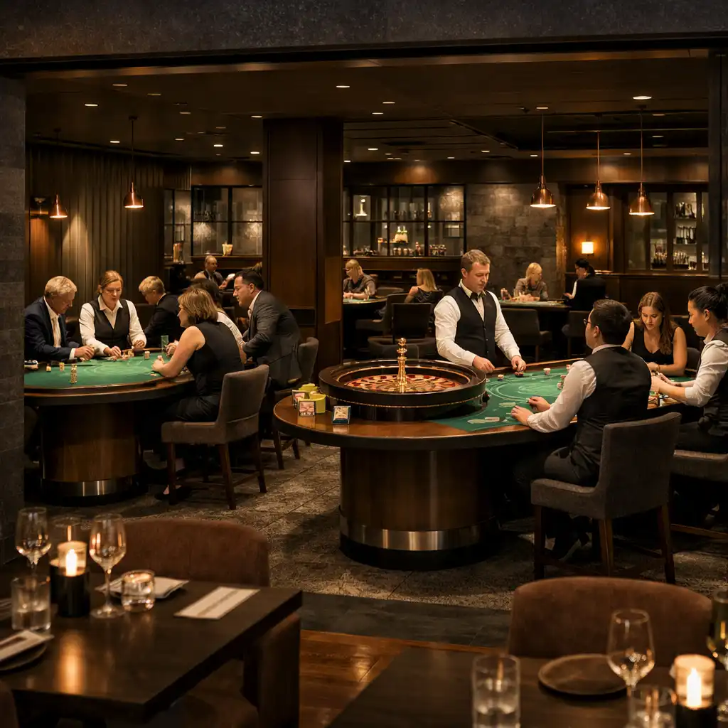 Complete poker, roulette and blackjack tables in DishCollection's real casino area